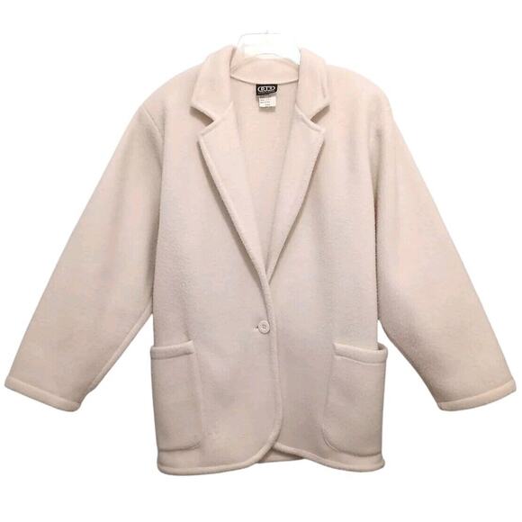 DJ’s Sportswear Fleece Jacket Sz S IVORY Warm Blazer Boyfriend Boxy Preppy - Picture 1 of 16